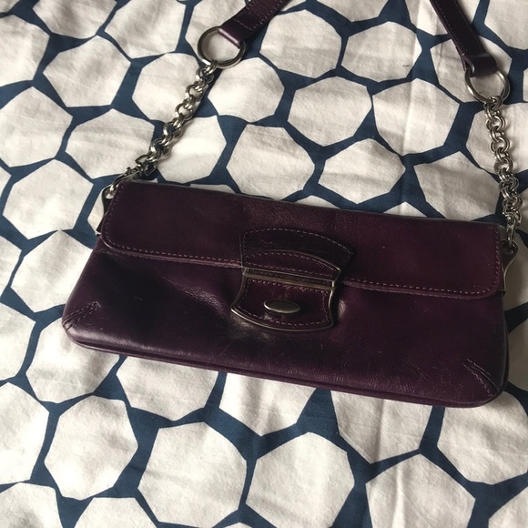 Plum Italian leather clutch withchainretro vintage - Picture 1 of 2
